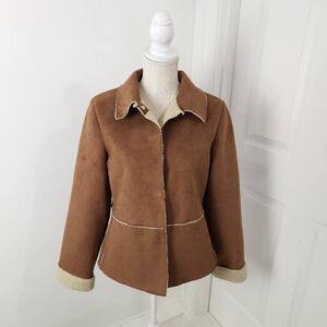 Mudd Jacket Womens L Brown Faux Suede Sherpa Lined Vintage Y2K Snap Close Vtg